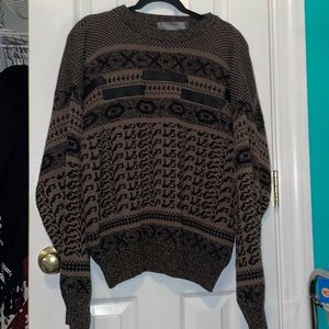 VINTAGE Womens XL Elaborate design brown and tan crewneck sweater